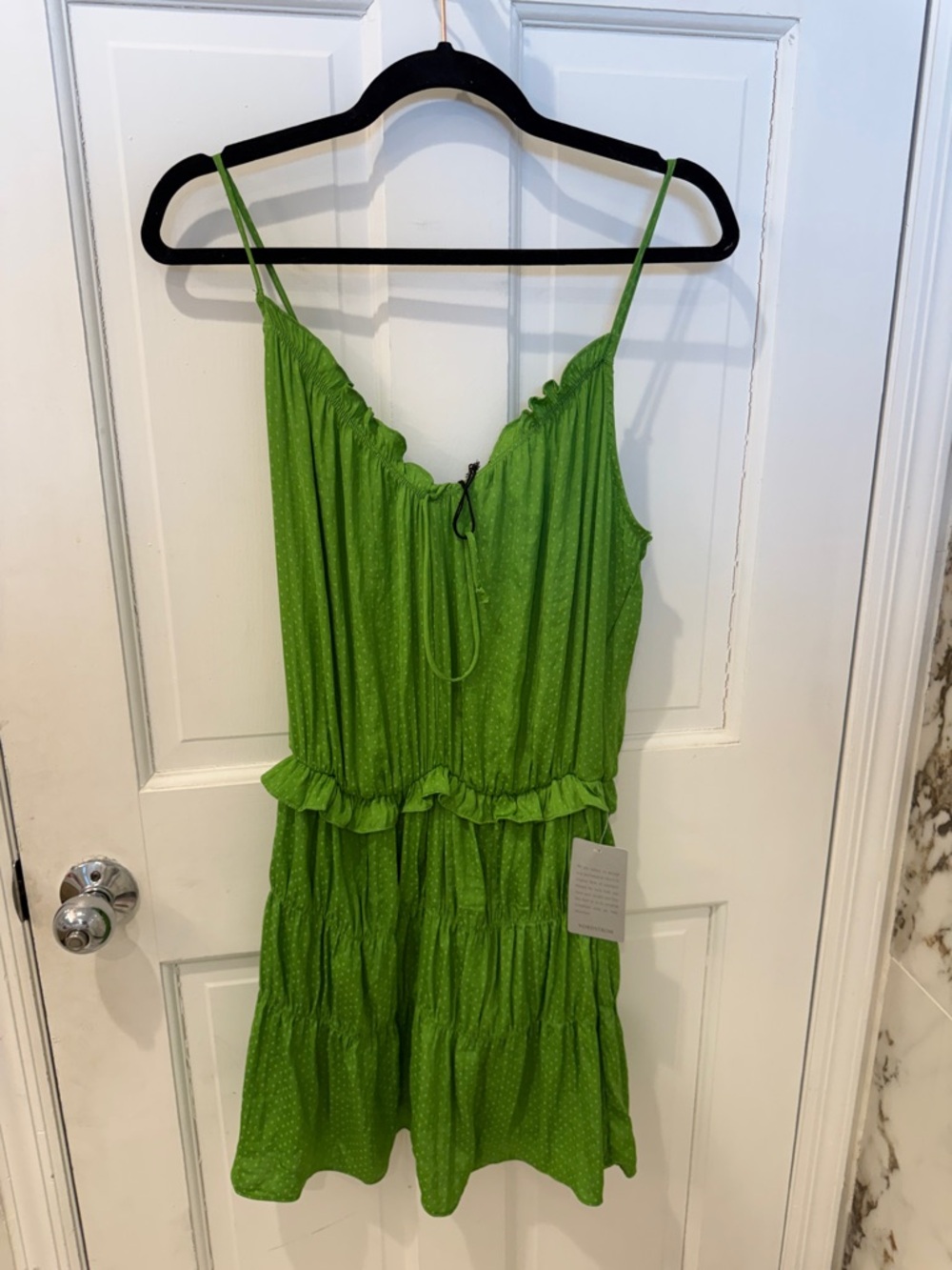 Lime Green Spotted Tiered Mini Dress